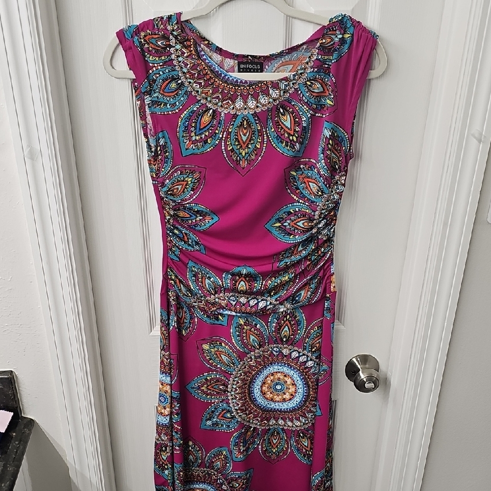 Enfocus Studio Pink and Blue Midi Dress